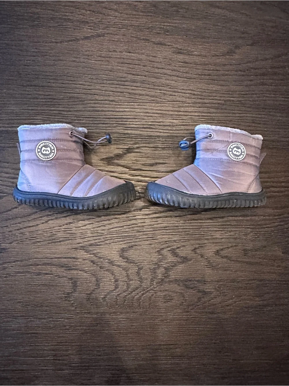 Kids Water-Resistant Snow Boots in Gray with Fleece Lining